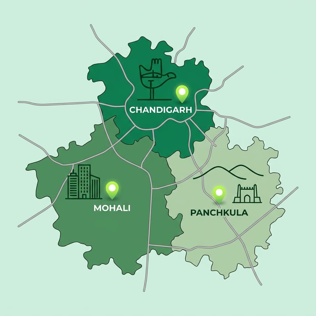 Proudly serving the heart of Tricity - Chandigarh, Mohali, Panchkula map